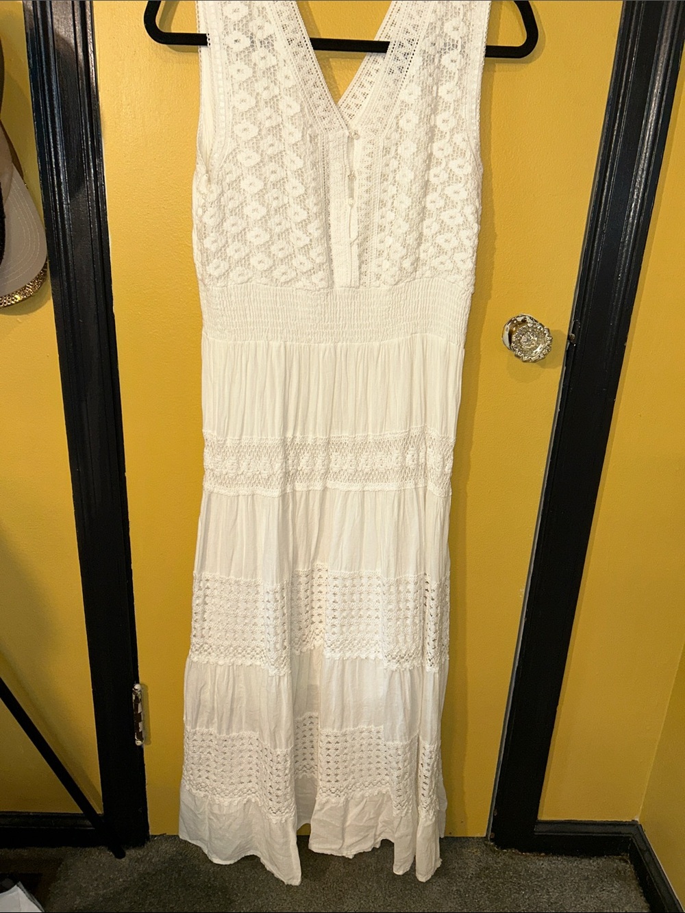 White Crochet V-Neck Maxi Dress